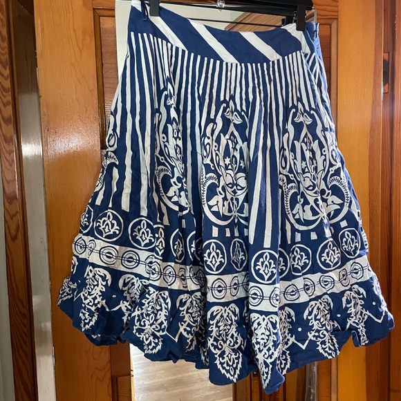 Maple Anthropologie Blue White Linen Cotton Skirt Sz 8 Portofino-Santorini Style - Picture 5 of 5